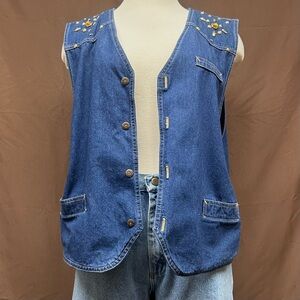 Denim vest with rhinestone detail button front